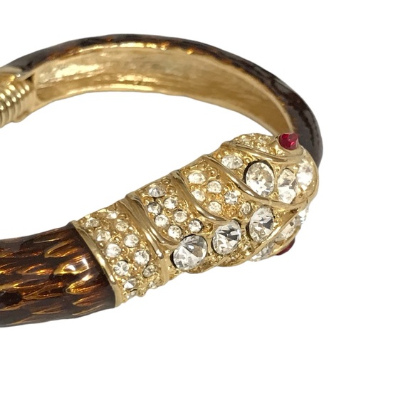 Kenneth Lane KJL Snake Hinged Bracelet Clear Crystal Paved Red Eyes Enamel Body - Picture 5 of 8